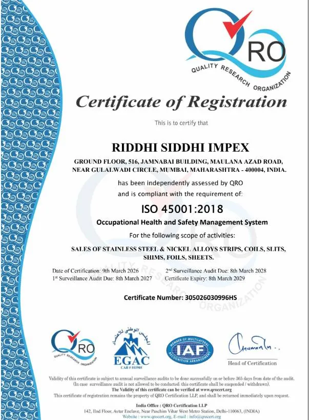Occupational Health and Safety management certificate